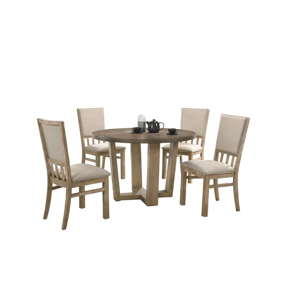Bhoori Brutus Vintage Walnut 47" Wide Contemporary Round Dining Table with Wheat Colored Base