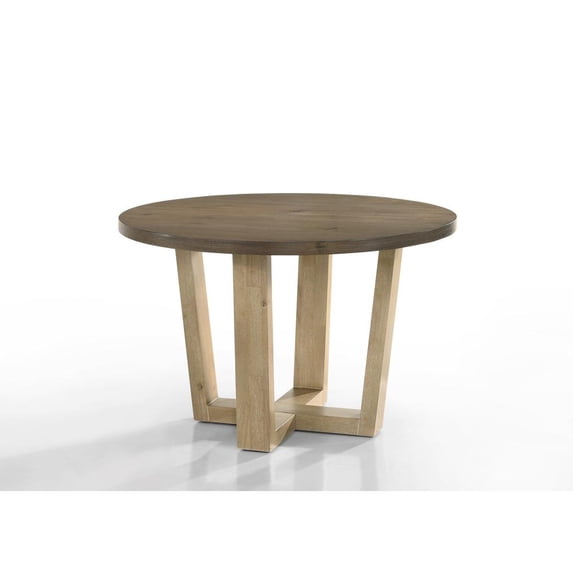 Lilola Home Brutus Vintage Walnut 47" Wide Contemporary Round Dining Table with Wheat Colored Base
