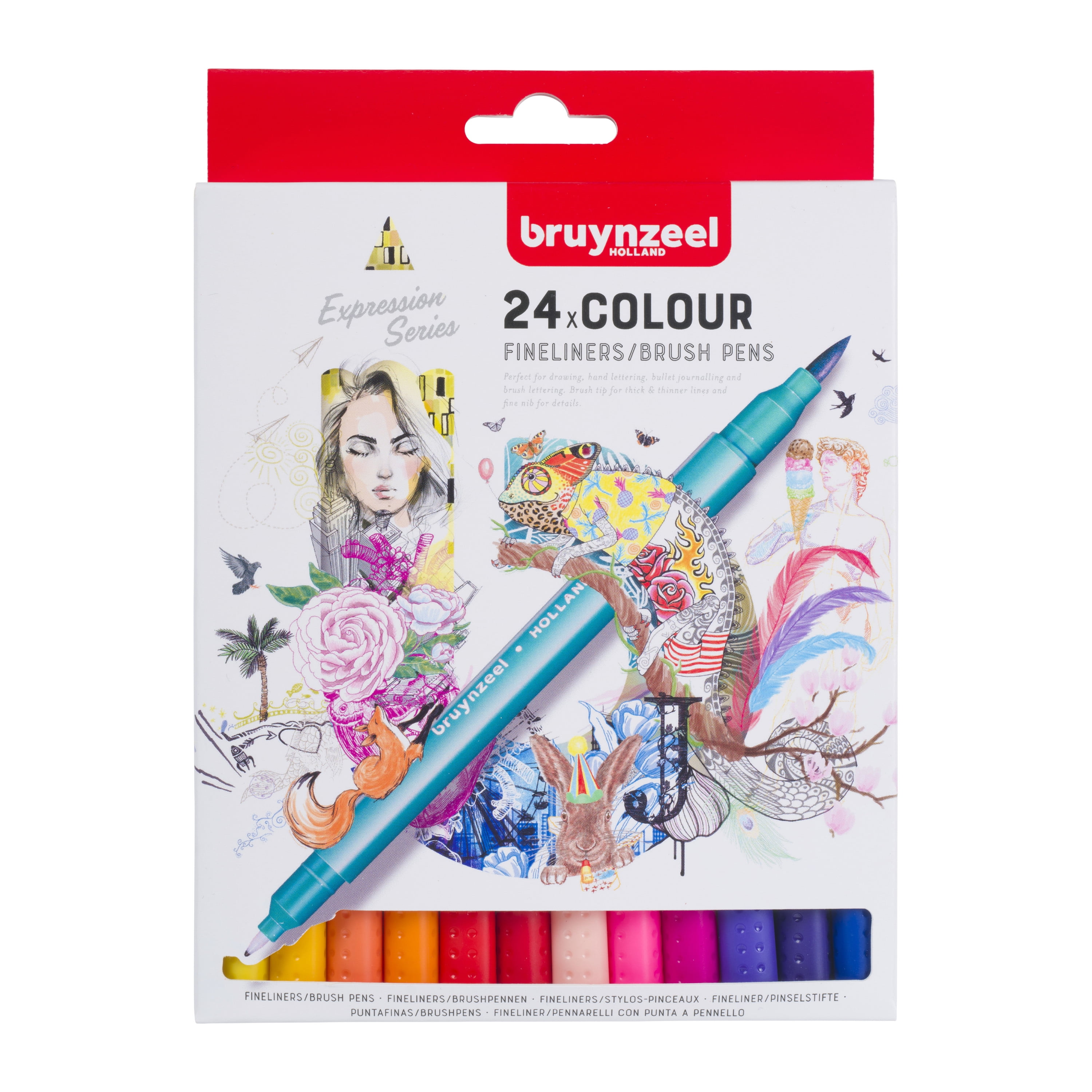 Bruynzeel Expression Fineliner Brush Pen Set, 24-Color Set