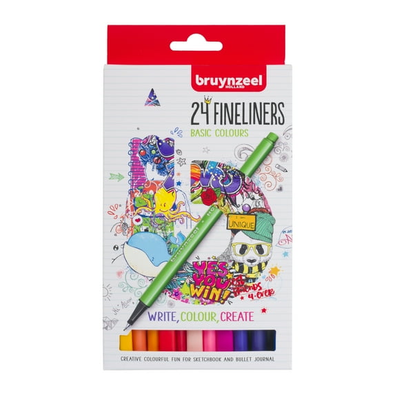 Bruynzeel Fineliner Pen Set, 24-Pen Basic Colors Set