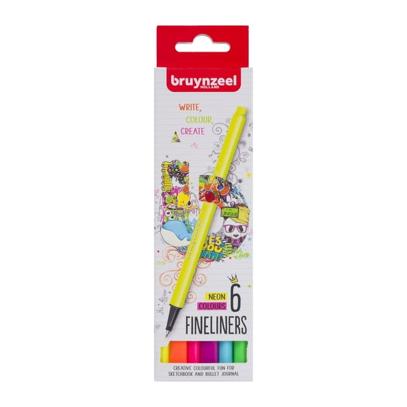 Bruynzeel Fine Tip Fineliner Markers, Set of 6 Neon Colors