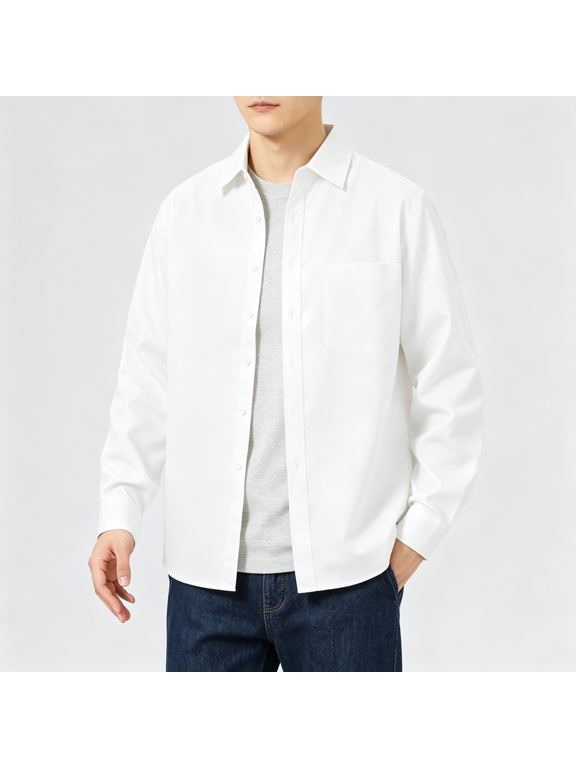 Fashion Jackets for Men Lightweight Button Down Shirts Mens Long Sleeve Front Pocket Fall Clothing, White, 3XL