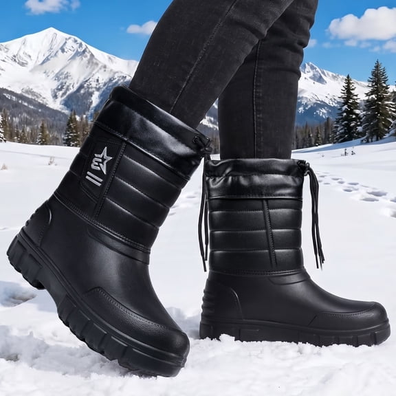 Brwvolix Men's Plus Size Winter Snow Boots, Warm Fleece Lined Tall Boots, Non Slip Soft Sole, Fall Winter Outdoor Footwear