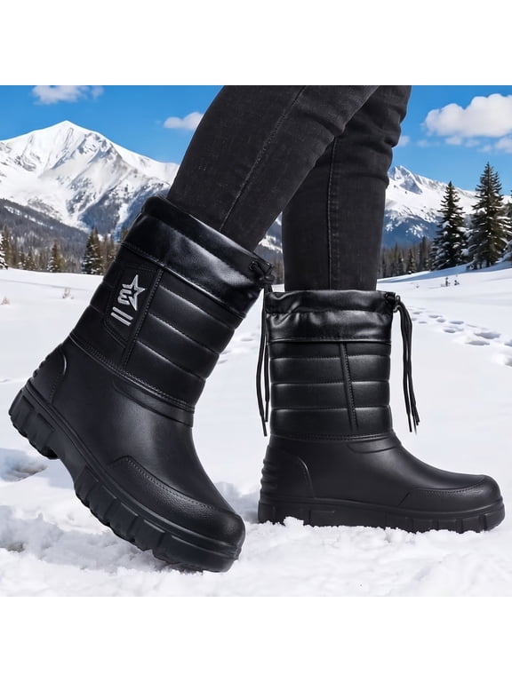 Men's Plus Size Winter Snow Boots, Warm Fleece Lined Tall Boots, Non Slip Soft Sole, Fall Winter Outdoor Footwear