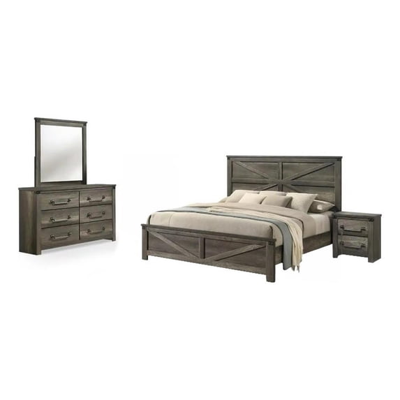 Bry 4pc Farmhouse Queen Complete Bedroom Set- Rustic Gray