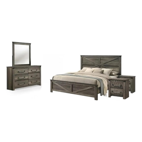 Bry 5pc Farmhouse Queen Complete Bedroom Set- Rustic Gray- 2 Nightstands