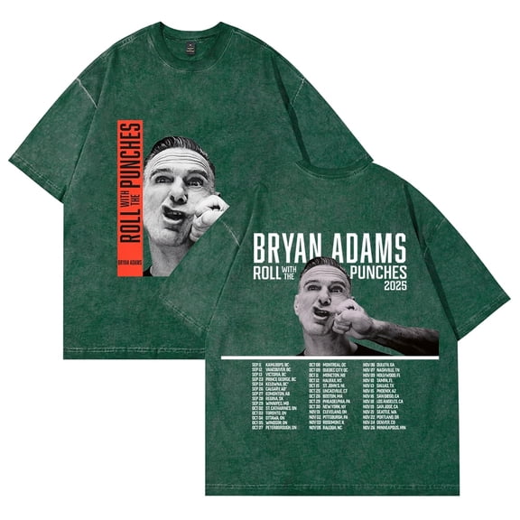 Bryan Adams Roll With The Punches 2025 Washed T-shirt Classic Short Sleeve Unisex Casual Wear