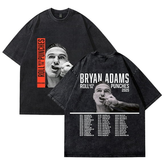Bryan Adams Roll With The Punches 2025 Washed cotton Tshirt Unisex Short Sleeve Tees