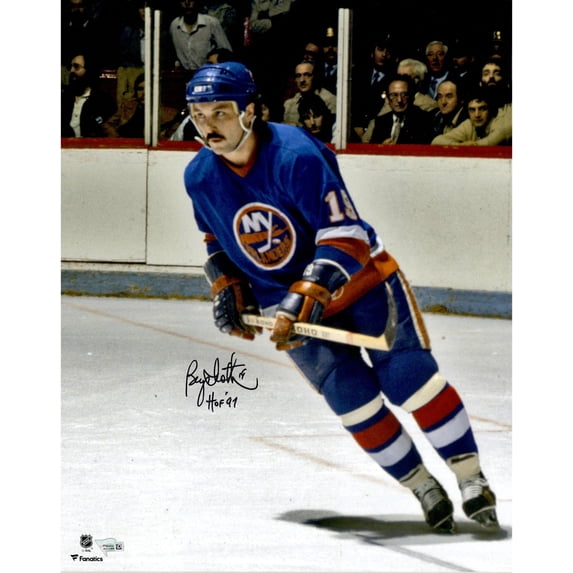 Bryan Trottier New York Islanders Autographed 16" x 20" Blue Jersey Skating Photograph with "HOF 97" Inscription - Fanatics Authentic Certified