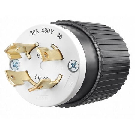 Locking Plug, L16-30P, 30 A, 480V AC, Three Phase, 3 Pole, Screw Terminals, Black, White