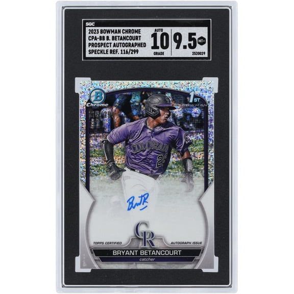 Bryant Betancourt Colorado Rockies Autographed 2023 Bowman Chrome Speckle Refractor #CPA-BB #116/299 SGC Authenticated 9.5/10 Card - Fanatics Authentic Certified