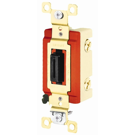 Bryant Electric 4901L Locking Type Switch, Fork Straight-Key, Single Pole, Industrial Specification Grade, Back and Side Wired, 20 Amp, 120/277V, Black