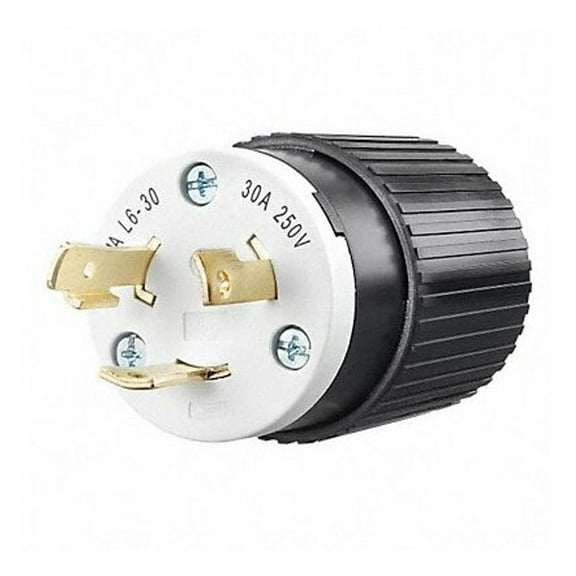 Bryant Electric 70630NP Industrial Grade Locking Plug, 2-Pole, 3-Wire, Nema L6-30P, 30 Amp, 250V, Black/White