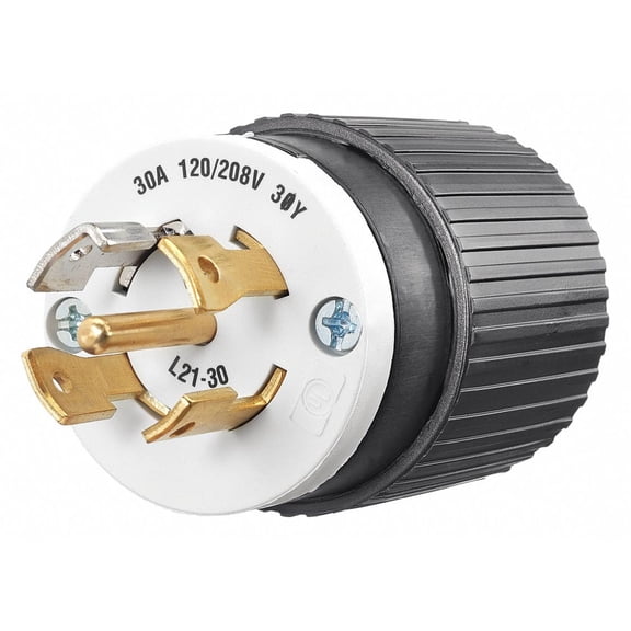 Bryant Electric 72130NP Industrial Grade Locking Plug, 4-Pole, 5-Wire, Nema L21-30P, 30 Amp, 120/208V AC, Black/White