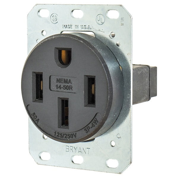Bryant 9450FR Straight Blade Receptacle - NEMA 14-50R, 50 Amp, 125/250V, Single Outlet, Black