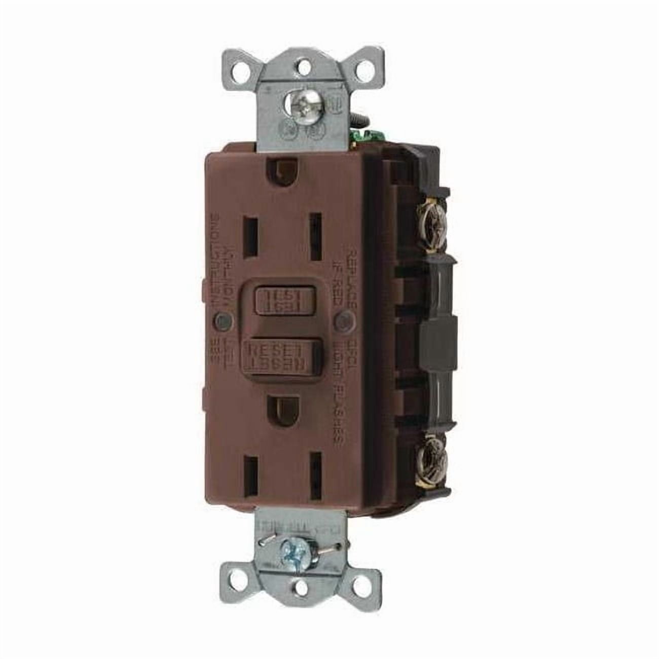 GFCI Receptacle, 15A, 125VAC, 5-15R, Brown GFR15