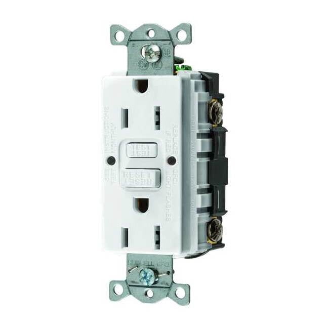 Hubbell Wiring Device-Kellems GFCI Receptacle, 15A, 125VAC, 5-15R, White GFR15W