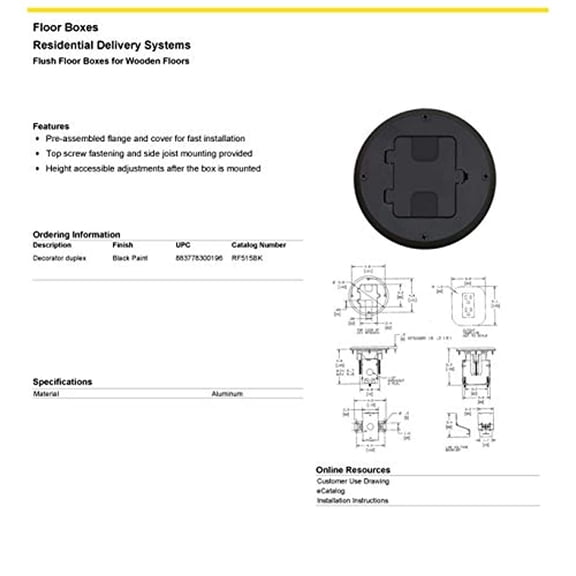 Bryant Electric RF515BK Floor Box Kit, Black