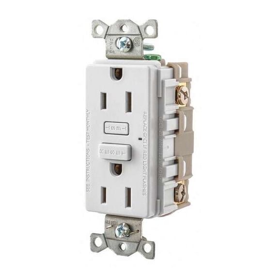 Bryant GFCI Receptacle, Self-Testing, 2 Poles GF15W
