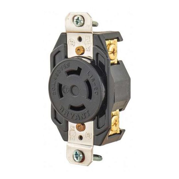 Bryant Locking Receptacle,Black,480VAC,5 HP,20A 71620FR