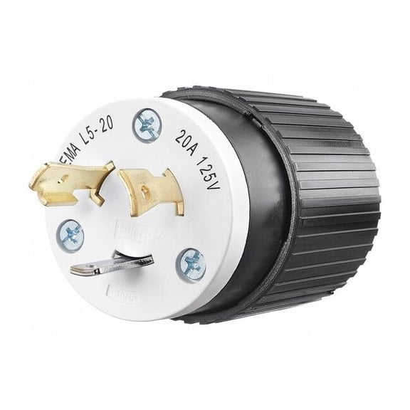 Bryant Nylon Locking Plug 70520Np Nema, L5-20, 20A, 125V, Black/White