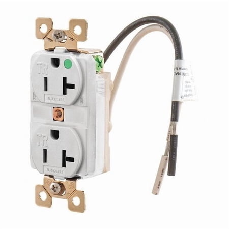 Straight Blade Receptacle, 5-20R, 20 A, 125V AC, 2 Pole, 3 Wire, Flush Mount, Grounded