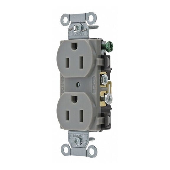 Bryant Receptacle,Duplex Outlet,Side Winning CRS15GRY