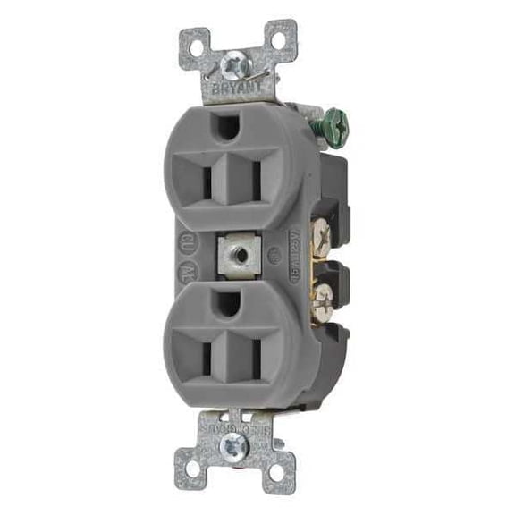 Bryant Receptacle,Gray,15A,3 Wires,Flush Mount 5262BGRY