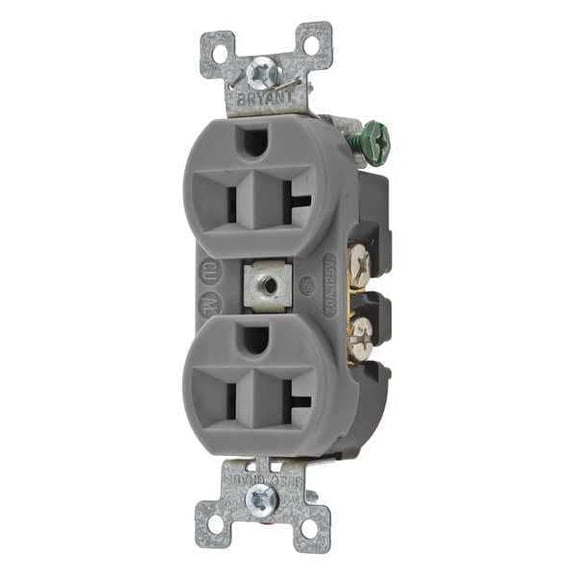 Bryant Receptacle,Gray,20A,125VAC,Duplex Outlet 5362BGRY