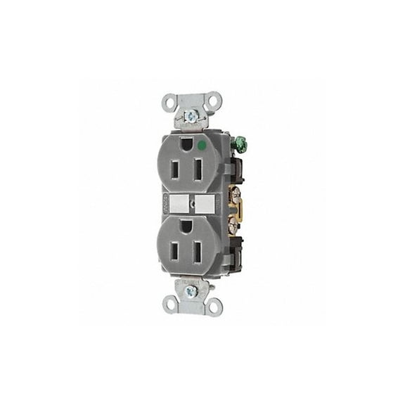 Bryant Receptacle,Gry,15A,125VAC,Duplex Outlet 8200HBGRY