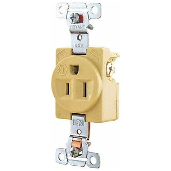 Bryant Receptacle,Ivory,Single Outlet,Back/Side 5251I