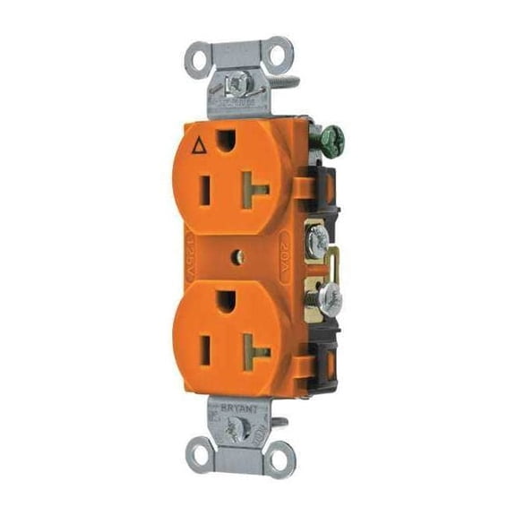 Straight Blade Receptacle, 5-20R, 20 A, 125V AC, 2 Pole, 3 Wire, Flush Mount, Isolated Ground