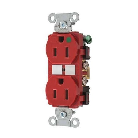 Bryant Receptacle,Red,15A,125VAC,Duplex Outlet 8200HBRED