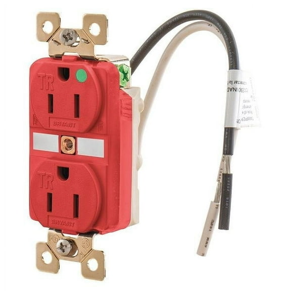 Bryant Receptacle,Red,15A,Duplex Outlet,125VAC BRY8200RTR