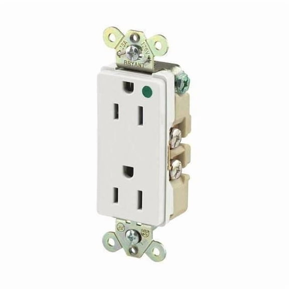 Bryant Receptacle,White,15A,125VAC,Flush Mount 9200W