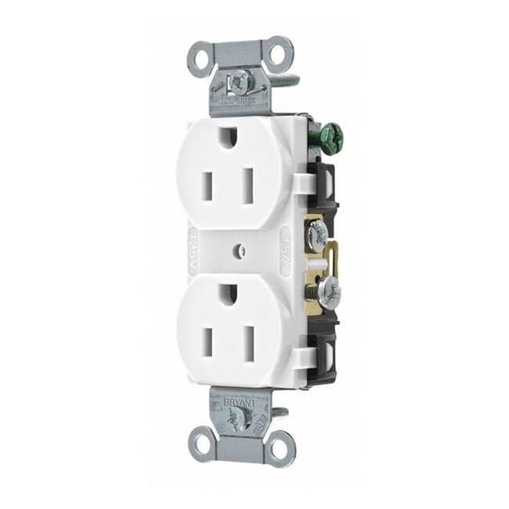 Bryant Receptacle,White,15A,125VAC,Side Winning CRS15W