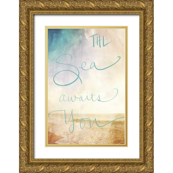 Bryant, Susan 11x14 Gold Ornate Wood Framed with Double Matting Museum Art Print Titled - The Sea Awaits You