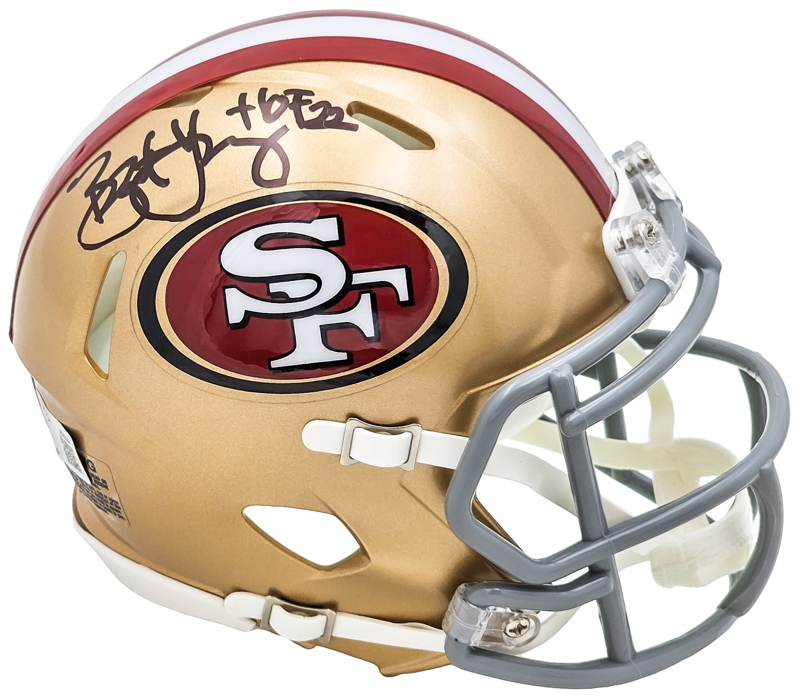 Bryant Young Autographed San Francisco 49ers Gold Speed Mini Helmet "HOF 22" Beckett BAS Witness 215663