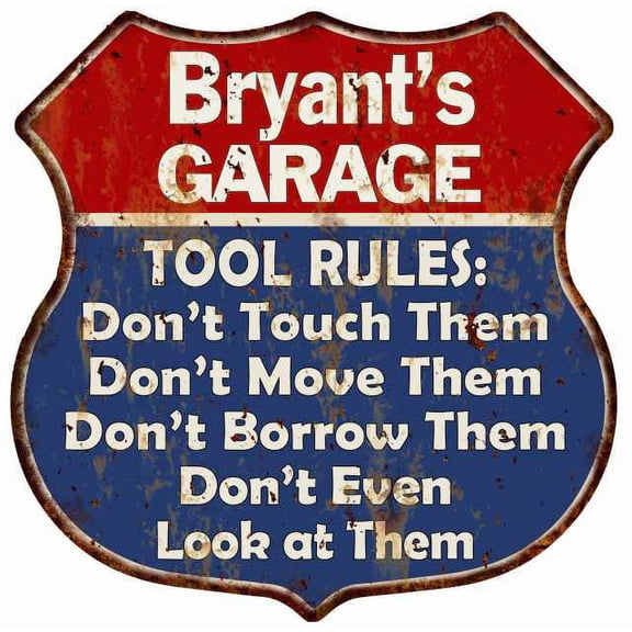 Bryant's Garage Man Cave Rules Gift Gift Shield Metal Sign 211110001254