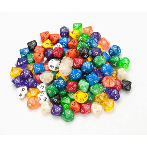 Brybelly 100+ Pack of Random D10 (00) Dice in Multiple Colors