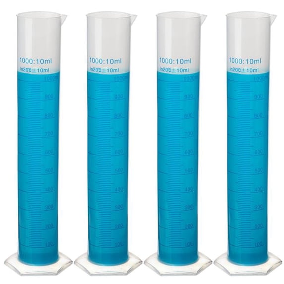 Brybelly 1000 ml Polypropylene Plastic Graduated Cylinders - Pack of 4