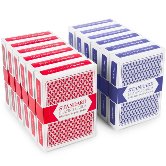 Brybelly 12 Decks (6 Red/6 Blue) Wide-Size, Regular Index Playing Cards Set  Plastic-Coated, Classic Poker Size