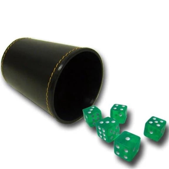 Brybelly BRY004015K 16 mm Dice with Synthetic Leather Cup, Green - Pack of 5