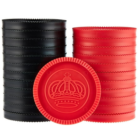 Brybelly 24 Jumbo Replacement Checkers - Extra Red/Black Interlocking Stackable Plastic Pieces for Board Games, Checkboards, Missing Pieces, Rec Rooms, 2.75" Wide - Checkers, Draughts, Tic Tac Toe
