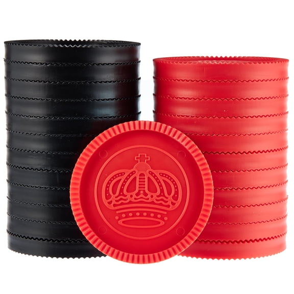 Brybelly 24 Jumbo Replacement Checkers - Extra Red/Black Interlocking Stackable Plastic Pieces for Board Games, Checkboards, Missing Pieces, Rec Rooms, 2.75" Wide - Checkers, Draughts, Tic Tac Toe