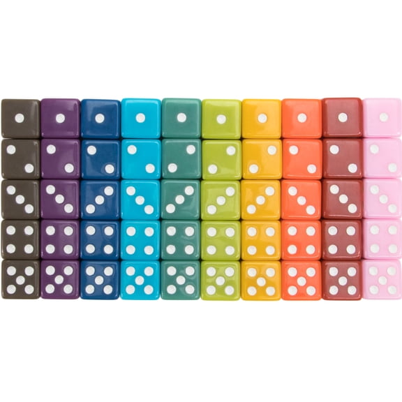 Brybelly 50-Pack Solid 6-Sided Game Dice, 10 Sets of Vintage Colors, 16Mm Dice for Games