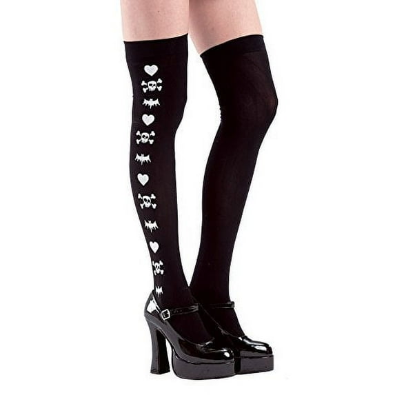 Brybelly Black Spooky Print Thigh High Costume Tights