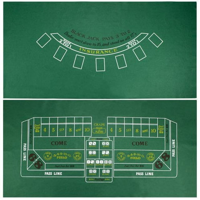 Brybelly Blackjack & Craps Green Casino Gaming Table Felt Layout, 36" x 72"