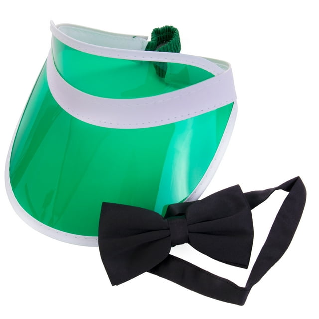 Brybelly Casino Dealer Accessory Pack - Bundle Includes Green Dealing Visor and Fancy Bowtie - Great for Poker Dealer Costume, Uniform for Las Vegas Game Nights - Blackjack Card Deal Outfit