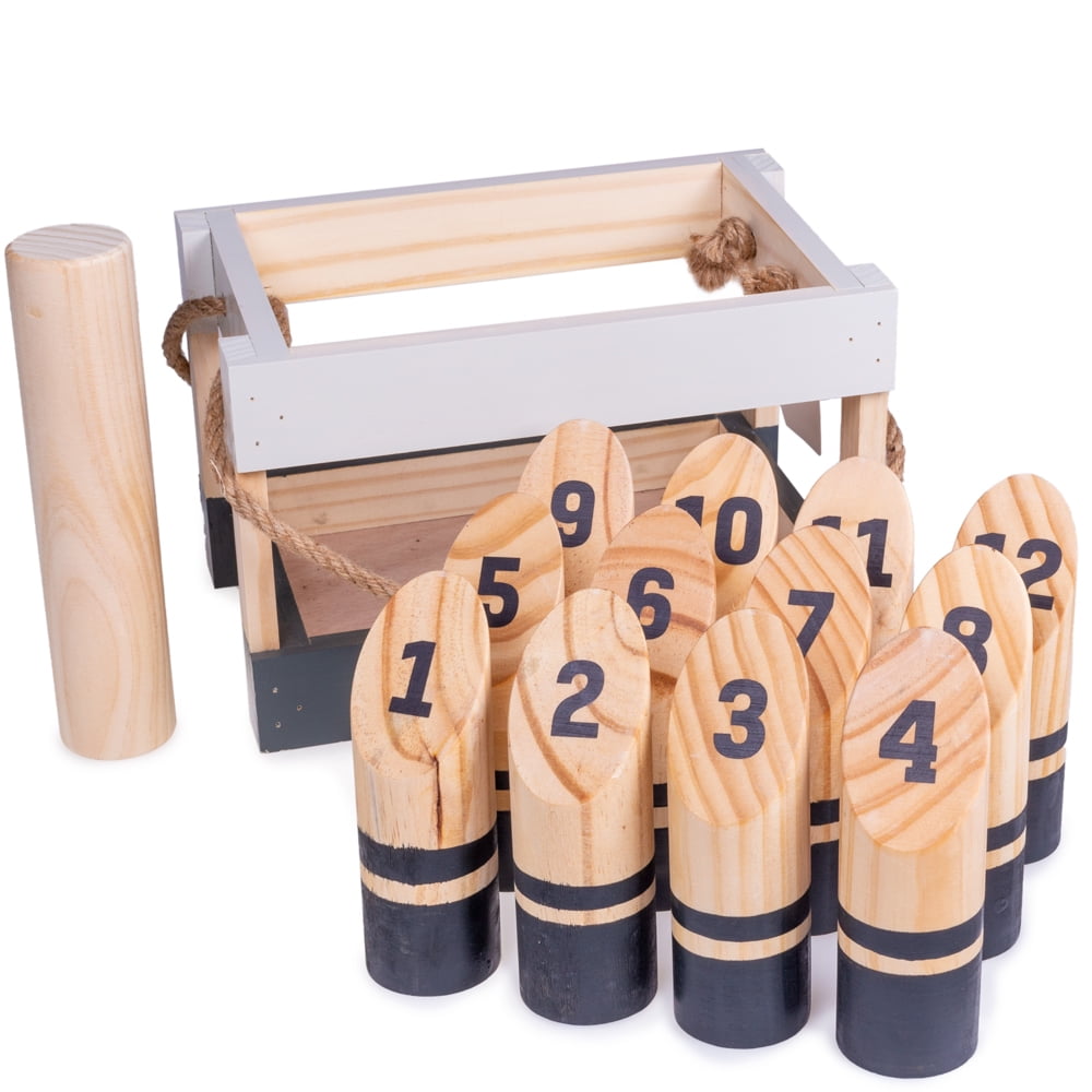 Brybelly Finska, Portable Outdoor Lawn Game, Unique, Traditional Family Game, Premium Wooden Tossing Game Set Perfect for Parties, BBQs, Cookouts, Yard Activities, Comes With Carrying Crate